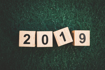 Wooden block year 2019 using as New Year concept