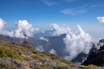 Looking towards the volcanic crater (Caldera de Taburiente) and centre of La Palma Island