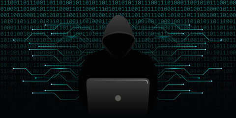 computer hacker cybercrime with blue binary code web background vector illustration EPS10