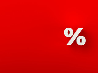 3d white percentage sign on red background with shadow. 3D illustration