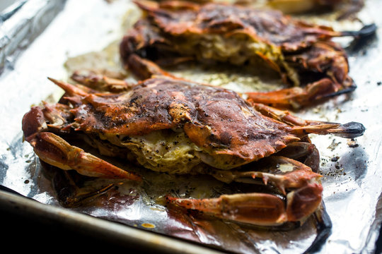 Close up of soft shell crab toasts