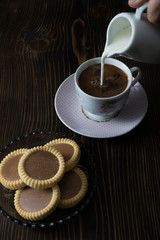 Coffee and Homemade cookies with chocolate