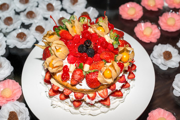 cake with fruits and berries