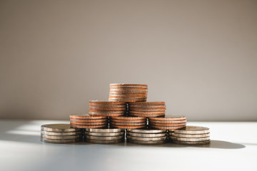 Closeup stack coins using as business and financial concept