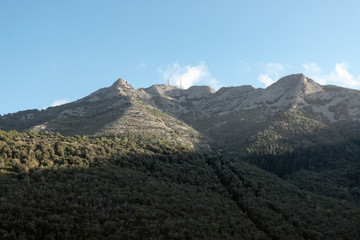 View of Monte Capanne and the cable car from Marciana, Elba Island, Tuscany