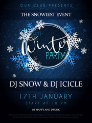 Vector illustration of winter party poster with hand lettering label - winter - with snowflakes - 235709638