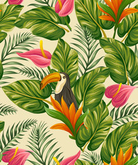 Tropical seamless pattern with a bird - 235709886