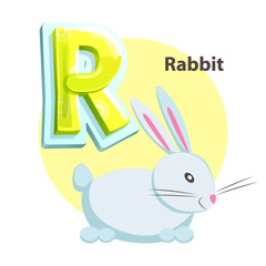 Letter R for Rabbit cartoon alphabet for children