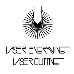   illustration consisting of an image of a laser cutting nozzle and the words "laser engraving" in the form of a symbol or logo