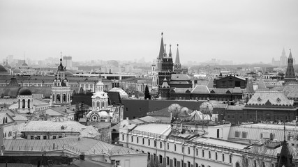 View of Moscow from a viewing platform of the Central Children Shop Black and white