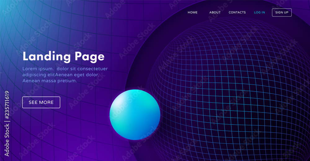 Poster abstract landing page template for websites, or apps. 3d abstract sphere from line. vector illustrat