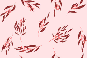 Fototapeta na wymiar Eucalyptus Seamless Pattern. Summer Background in Pastel Color Design. Vector Branches with Leaves. Beautiful Floral Elements. Tropical Palm. Eucalyptus Seamless Pattern for Fabric, Wrapping, Print.
