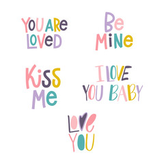 Set of love hand lettered love quotes.