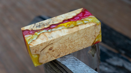 casting epoxy stabilizer resin  burl wood red yenlow abstract background