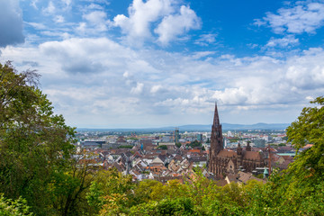 Fototapeta na wymiar Germany, Freiburg im Breisgau from above behind green trees