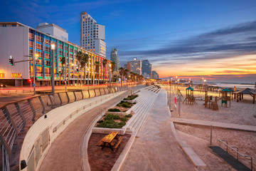 Tel Aviv Promenade. Cityscape image of Tel Aviv, Israel during sunset. © rudi1976
