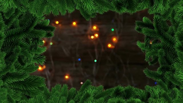 Christmas tree border with glowing lights