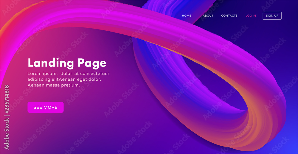 Poster trendy abstract landing page template for websites, or apps with dynamic colorful paint flow. vector