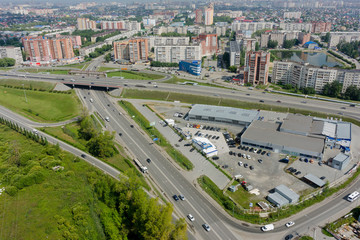 Fototapeta na wymiar Aerial view of modern urban city road interchange
