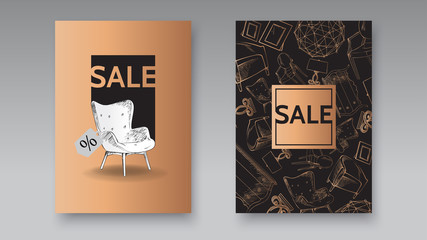 Banner of hand drawn furniture store, apartment, promotion, sale, ads