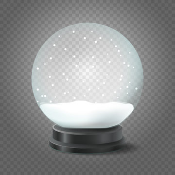 Transparent crystal ball with snow isolated on transparent background. Vector
