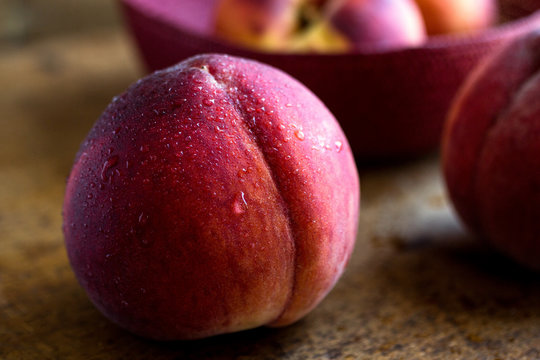 Close up of peach on table