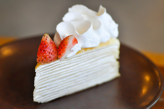 crepe cake with strawberry topping