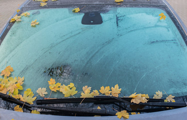 Autoscheibe zugefroren zum Winteranfang