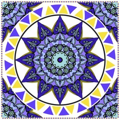 Floral Geometric Pattern with hand-drawing Mandala. illustration. For fabric, textile, bandana, pillowcarpet print.