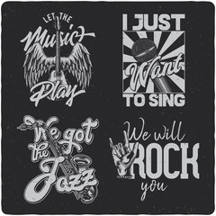 Vintage labels set with lettering composition on dark background. T-shirt design.