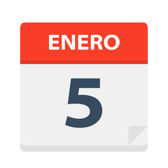 Enero 5 - Calendar Icon - January 5. Vector illustration of Spanish Calendar Leaf