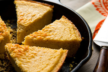 Close up of baked maple brown butter cornbread 