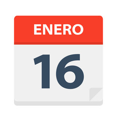 Enero 16 - Calendar Icon - January 16. Vector illustration of Spanish Calendar Leaf