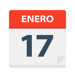 Enero 17 - Calendar Icon - January 17. Vector illustration of Spanish Calendar Leaf