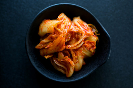 Close up of kimchi served in bowl