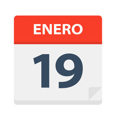 Enero 19 - Calendar Icon - January 19. Vector illustration of Spanish Calendar Leaf