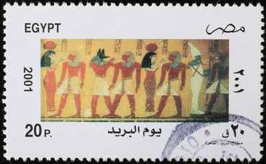 Ancient egyptian painting on stamp