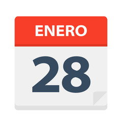 Enero 28 - Calendar Icon - January 28. Vector illustration of Spanish Calendar Leaf