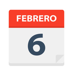 Febrero 6 - Calendar Icon - February 6. Vector illustration of Spanish Calendar Leaf