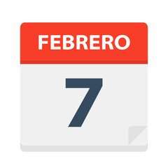 Febrero 7 - Calendar Icon - February 7. Vector illustration of Spanish Calendar Leaf