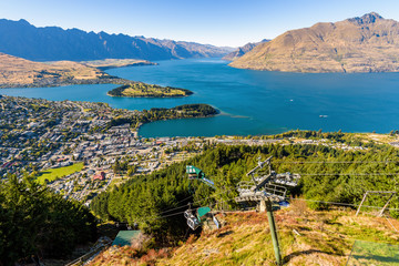 Beautiful panoramic aerial view of Ben Lomond Lake Scenic reserve with mountains in the background, Queenstown, New Zealand. © Roberto