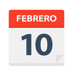 Febrero 10 - Calendar Icon - February 10. Vector illustration of Spanish Calendar Leaf