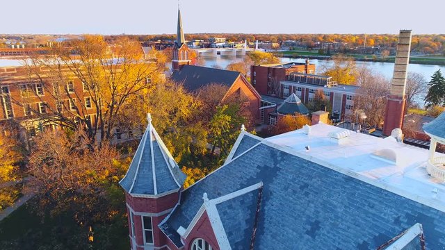 Scenic Autumn aerial view of college campus at sunrise
