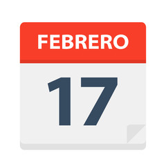 Febrero 17 - Calendar Icon - February 17. Vector illustration of Spanish Calendar Leaf