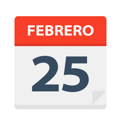 Febrero 25 - Calendar Icon - February 25. Vector illustration of Spanish Calendar Leaf