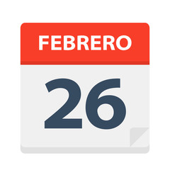 Febrero 26 - Calendar Icon - February 26. Vector illustration of Spanish Calendar Leaf