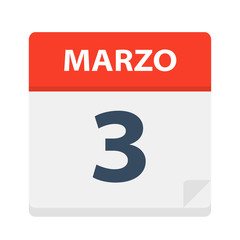 Marzo 3 - Calendar Icon - March 3. Vector illustration of Spanish Calendar Leaf