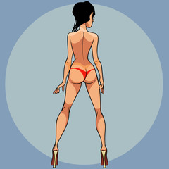 cartoon woman in red thong and high heels