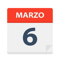 Marzo 6 - Calendar Icon - March 6. Vector illustration of Spanish Calendar Leaf