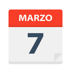 Marzo 7 - Calendar Icon - March 7. Vector illustration of Spanish Calendar Leaf